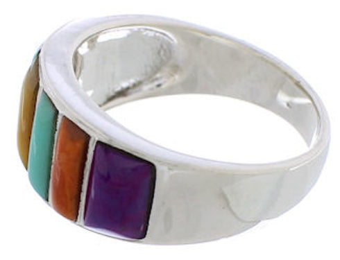 Sterling Silver Multicolor Inlay Ring Size 6-1/2 AX36849